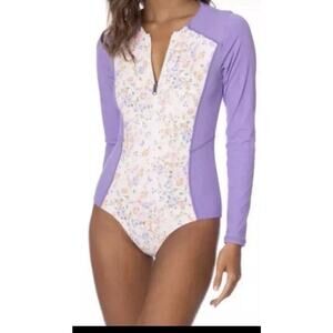 MAAJI Reversible One Piece Longsleeve Swimsuit Sz M Purple Floral Multi NEW